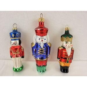 Vintage Czech Glass Nutcracker Soldier Christmas Ornaments Mercury Glass Lot 3